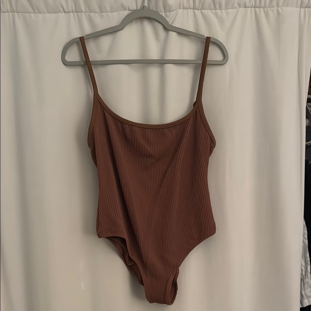Aerie Women’s Ribbed One-Piece Swimsuit in Brown size Large